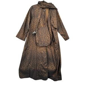 Mycra Pac Vintage Brown Leopard Print Hooded Overcoat Womens Jacket & Bag Medium